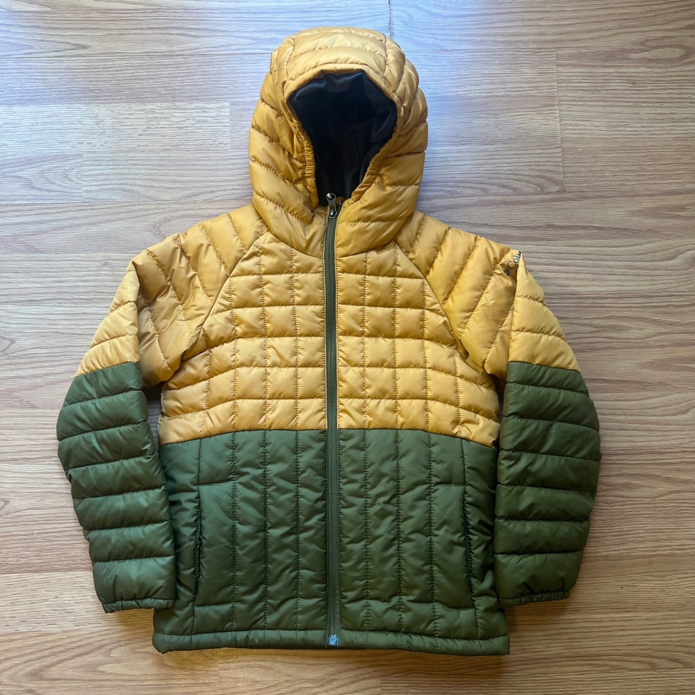 Columbia Powder Lite Hooded Puffer Jacket Kids Small 8 Yellow Green WB1046